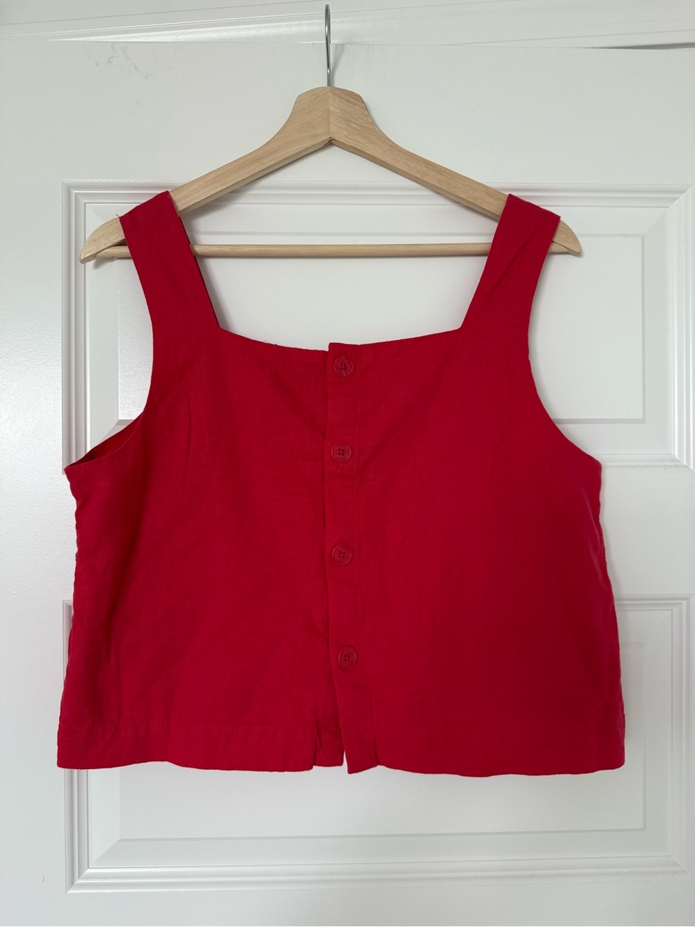 Gap Red Linen Blend Button Back Cropped Tank Top Medium Square Neck - Picture 9 of 9
